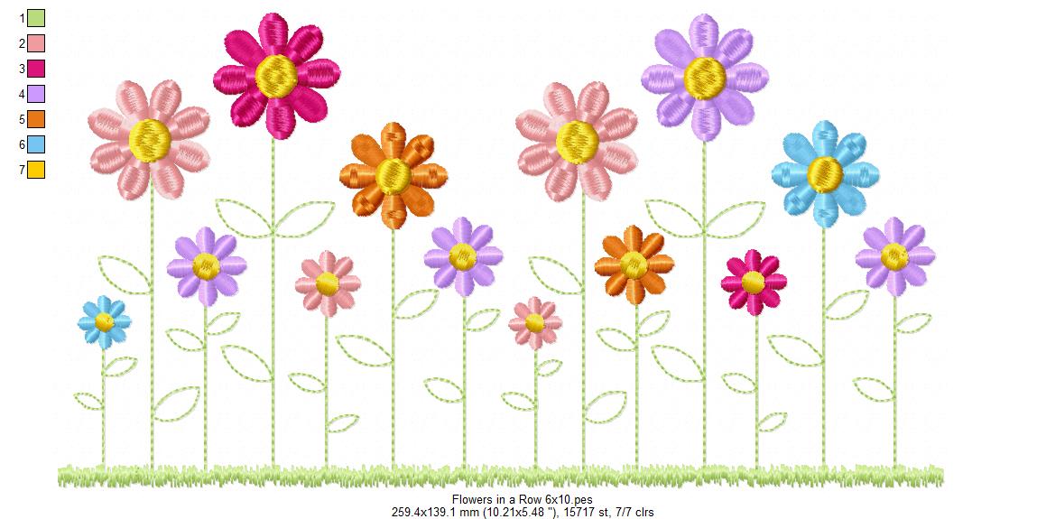 Flowers in a Row - Fill Stitch