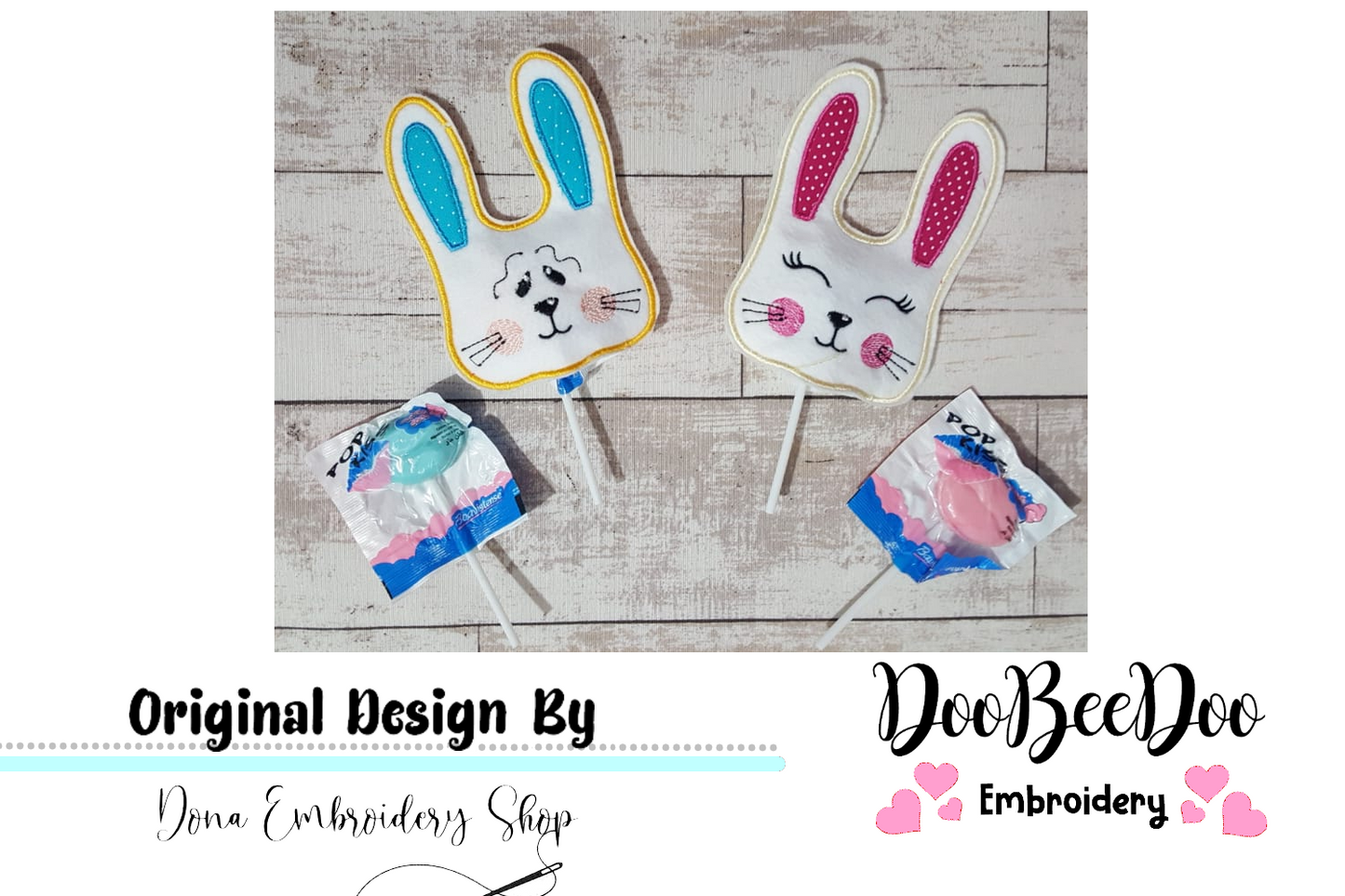 Bunny Sucker Topper - 2 Designs - ITH Project - Machine Embroidery Design