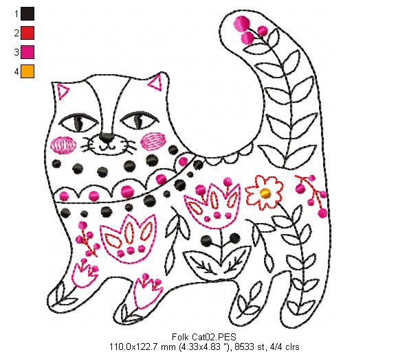 Flower Cat - Redwork