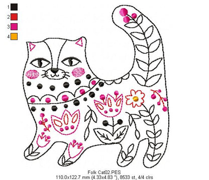 Flower Cat - Redwork