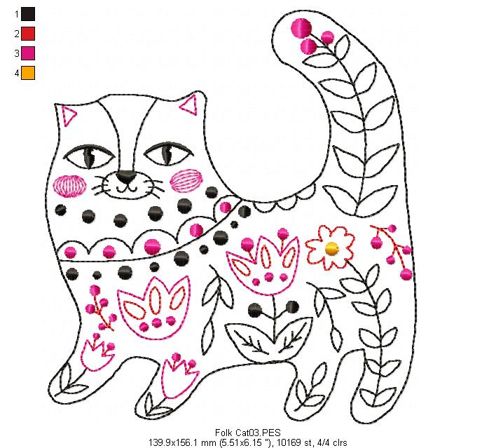 Flower Cat - Redwork