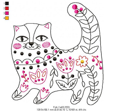 Flower Cat - Redwork