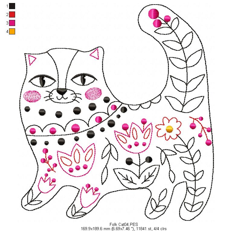 Flower Cat - Redwork