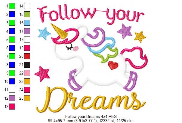 Unicorn Follow your Dreams - Applique
