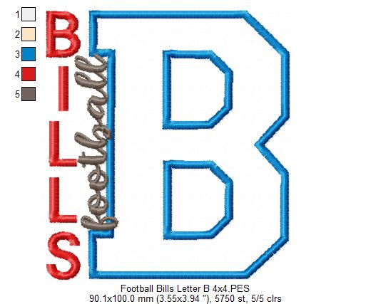 Football Bills Letter B - Applique