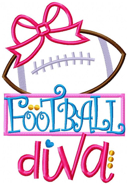 Football Bow Diva - Appliqué - Machine Embroidery Design