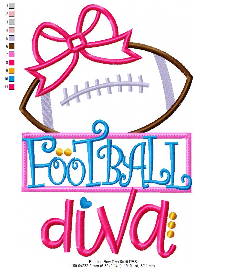 Football Bow Diva - Appliqué - Machine Embroidery Design