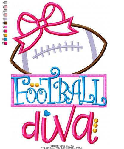 Football Bow Diva - Appliqué - Machine Embroidery Design