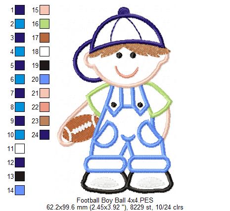 Boy with Football - Applique - Machine Embroidery Design