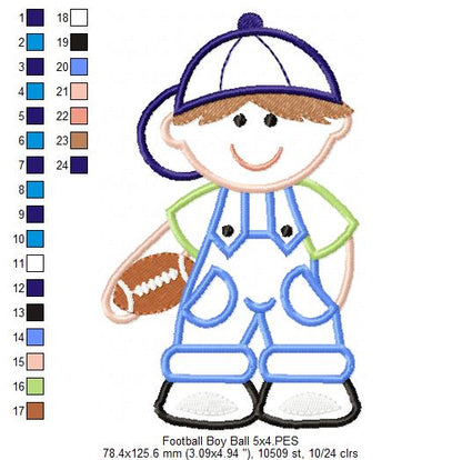 Boy with Football - Applique - Machine Embroidery Design