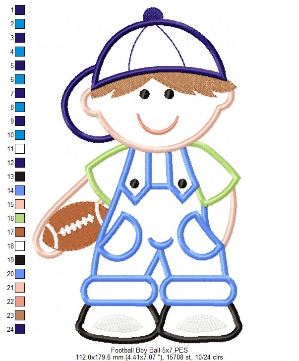 Boy with Football - Applique - Machine Embroidery Design