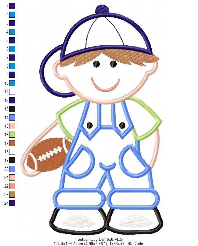 Boy with Football - Applique - Machine Embroidery Design