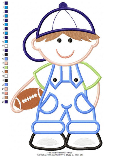 Boy with Football - Applique - Machine Embroidery Design