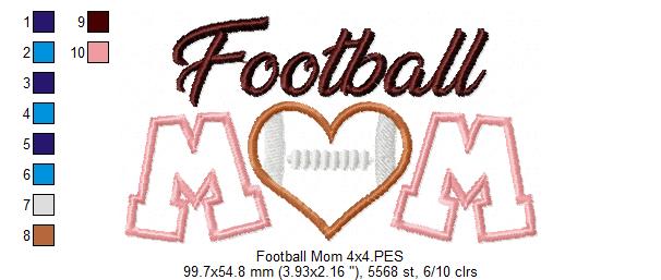 Football Mom – Appliqué – Machine Embroidery Design