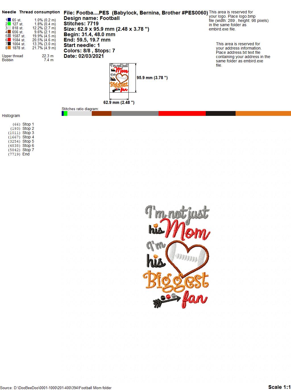 I’m Not Just His Mom Football Heart – Appliqué – Machine Embroidery Design