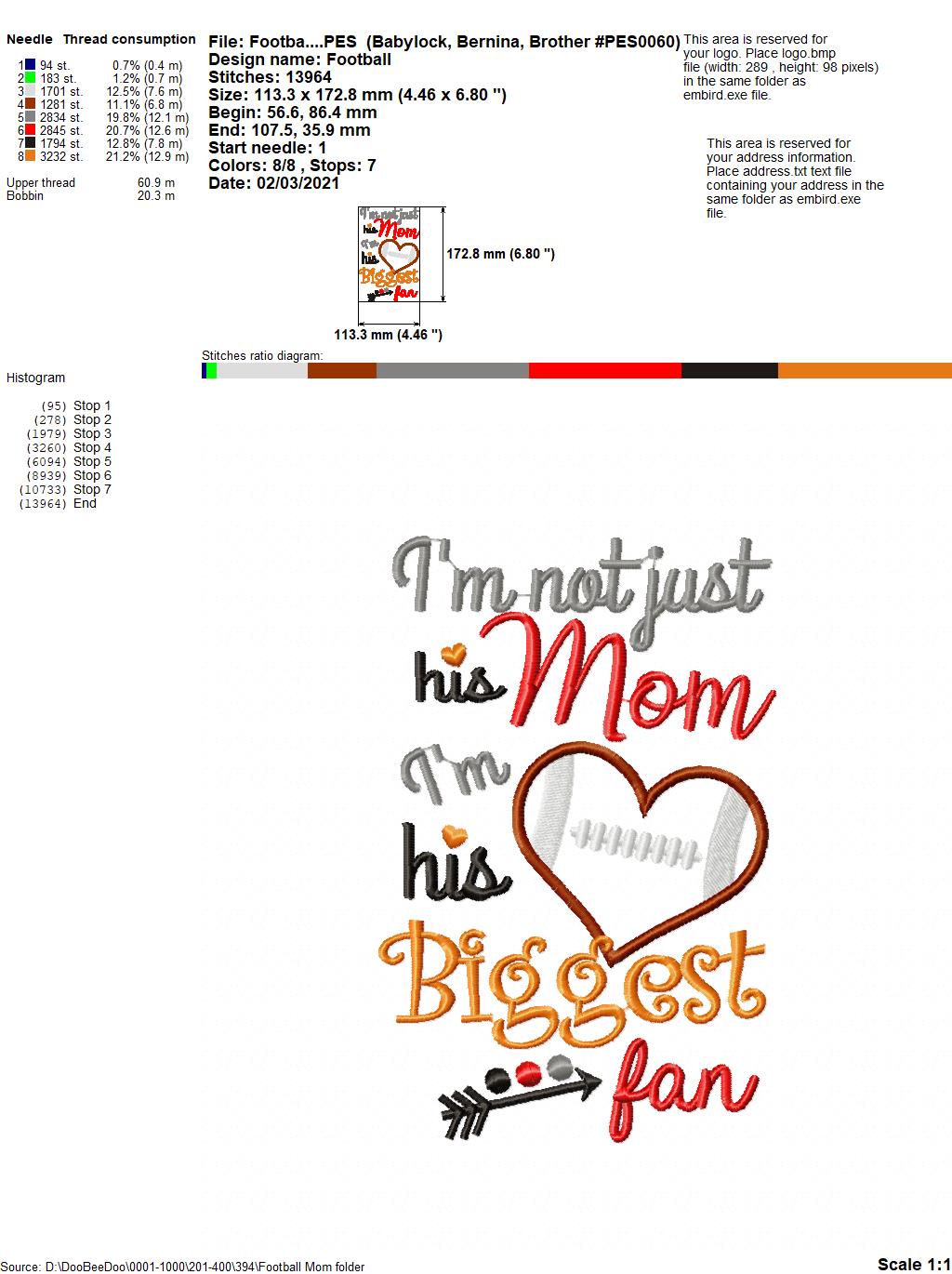 I’m Not Just His Mom Football Heart – Appliqué – Machine Embroidery Design