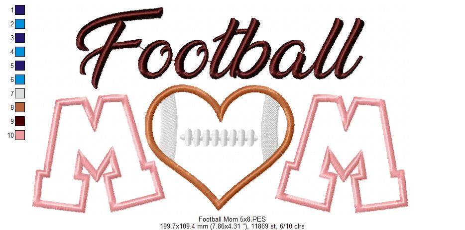 Football Mom – Appliqué – Machine Embroidery Design