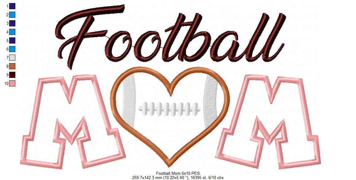 Football Mom – Appliqué – Machine Embroidery Design