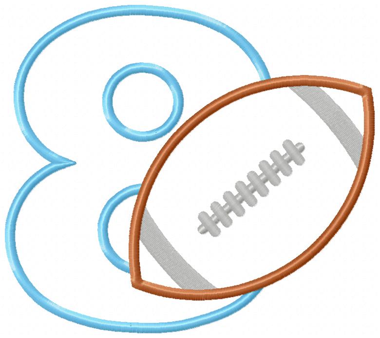 Football Number 8 Eight 8th Birthday - Applique
