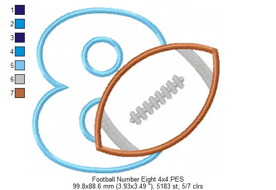 Football Number 8 Eight 8th Birthday - Applique