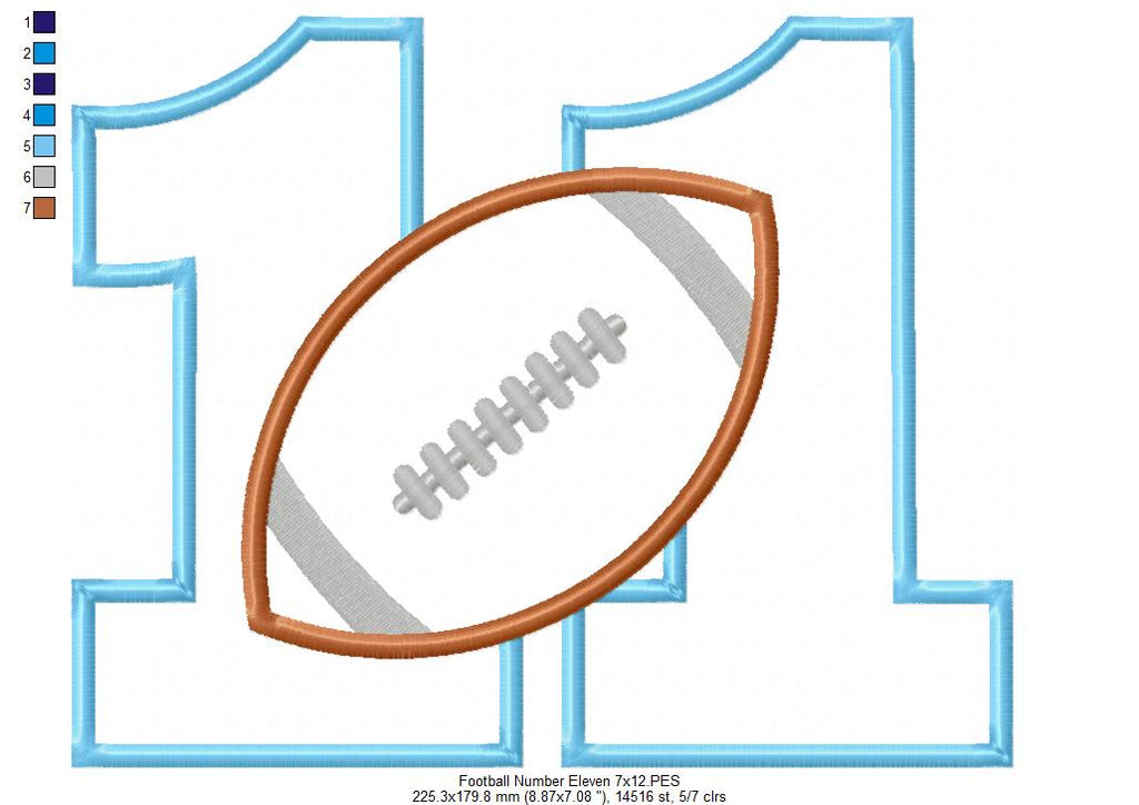 Football Number Eleven 11 Elenth Birthday - Applique