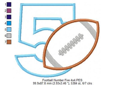 Football Number 5 Five 5th Birthday - Applique