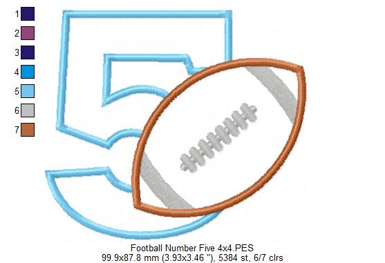 Football Number 5 Five 5th Birthday - Applique