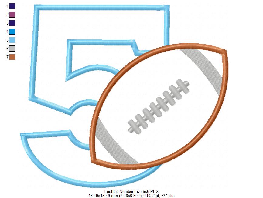 Football Number 5 Five 5th Birthday - Applique
