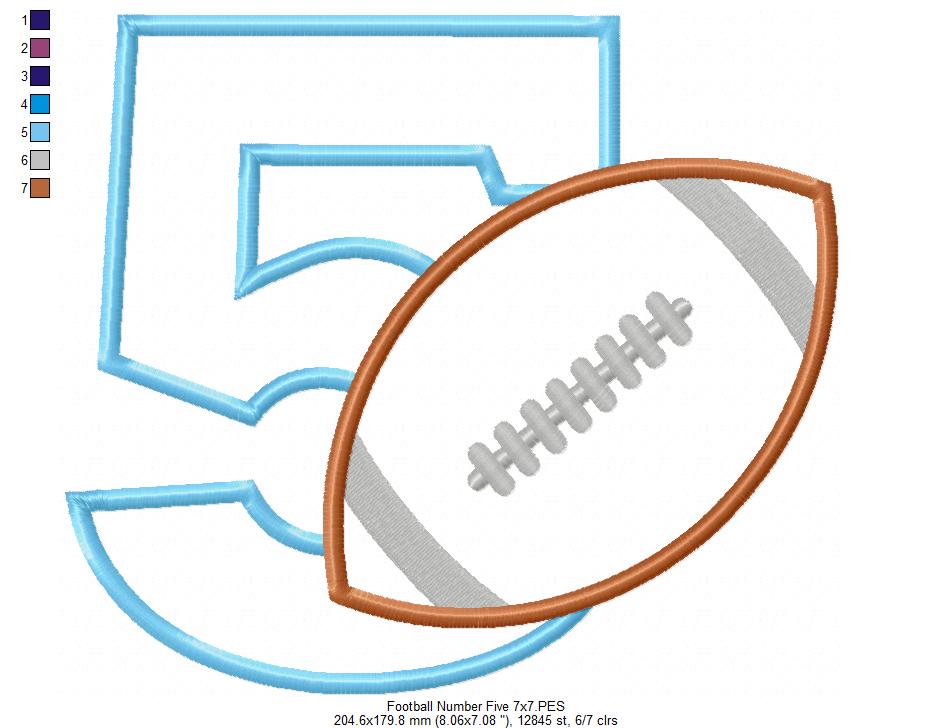 Football Number 5 Five 5th Birthday - Applique