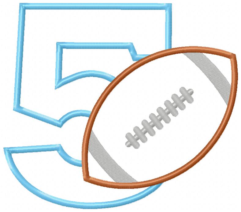 Football Number 5 Five 5th Birthday - Applique