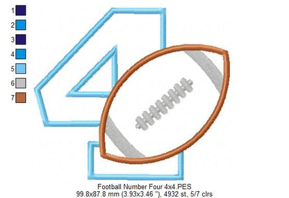 Football Number 4 Four 4th birthday - Applique
