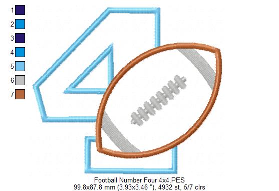 Football Number 4 Four 4th birthday - Applique