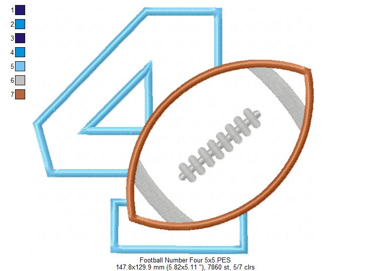 Football Number 4 Four 4th birthday - Applique