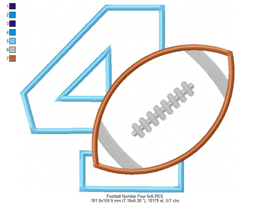 Football Number 4 Four 4th birthday - Applique