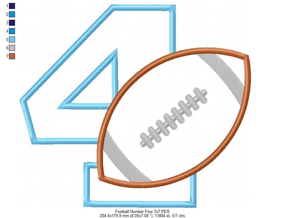 Football Number 4 Four 4th birthday - Applique