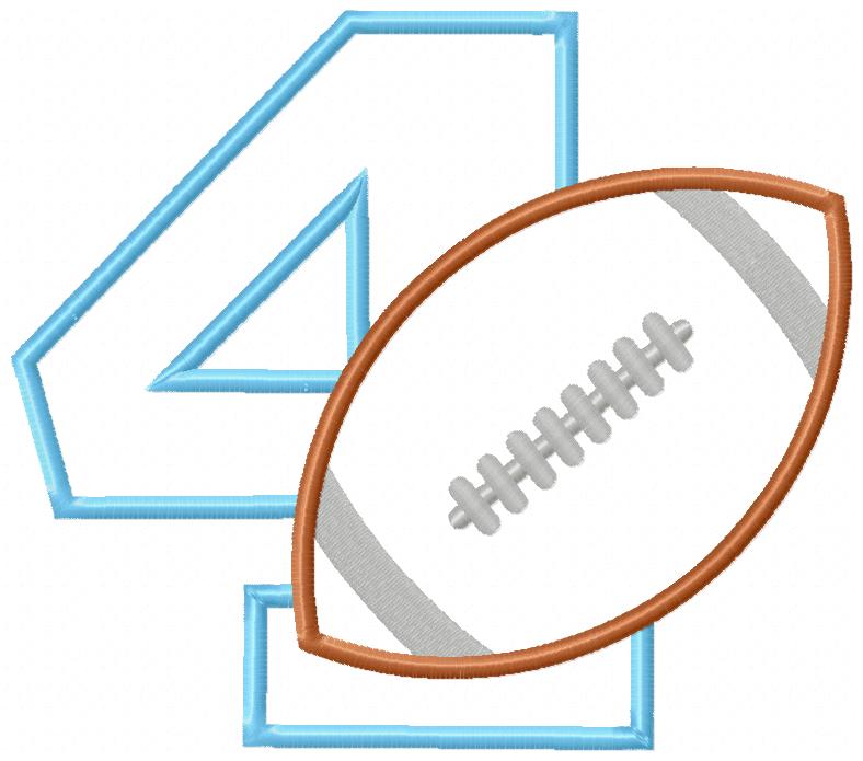 Football Number 4 Four 4th birthday - Applique