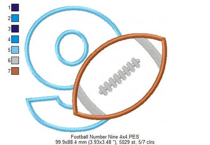 Football Number 9 Nine 9th Birthday - Applique