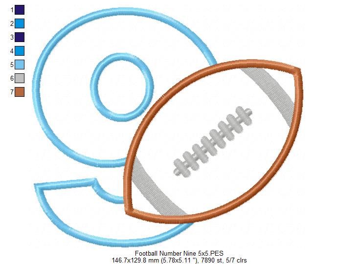 Football Number 9 Nine 9th Birthday - Applique
