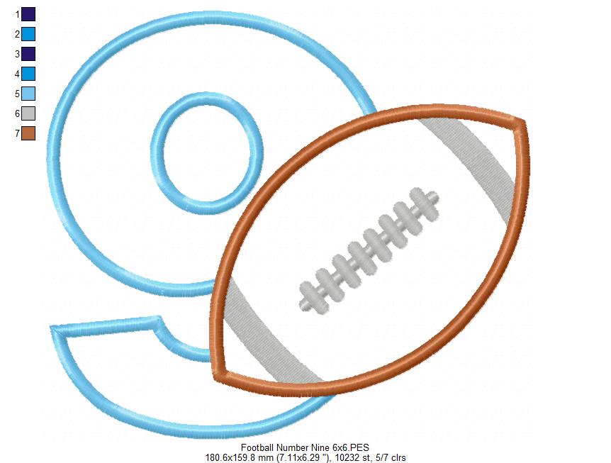 Football Number 9 Nine 9th Birthday - Applique