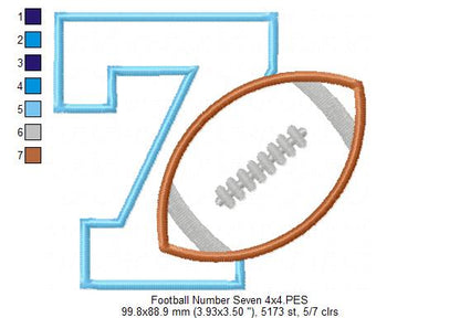 Football Number 7 Seven 7th Birthday - Applique