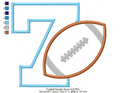 Football Number 7 Seven 7th Birthday - Applique