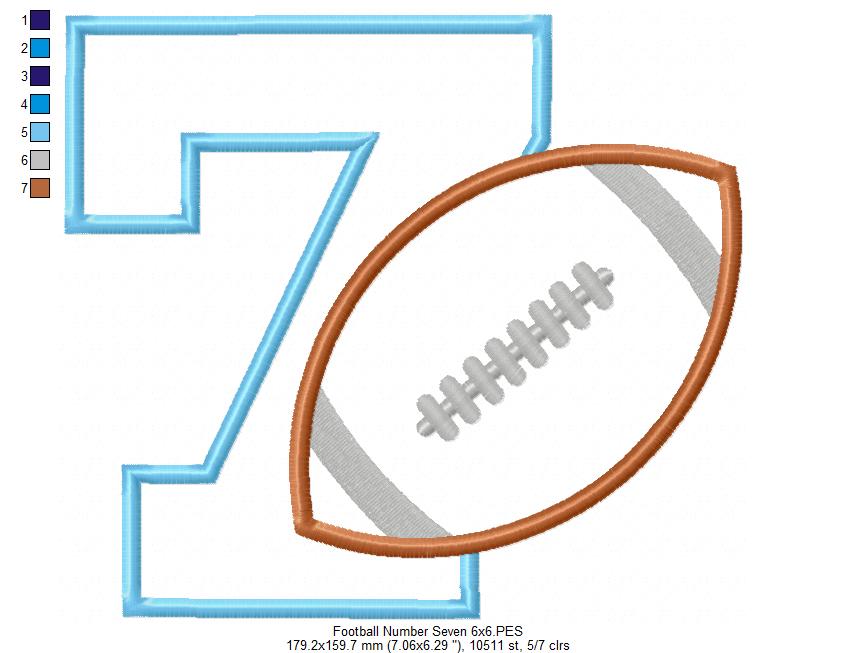 Football Number 7 Seven 7th Birthday - Applique