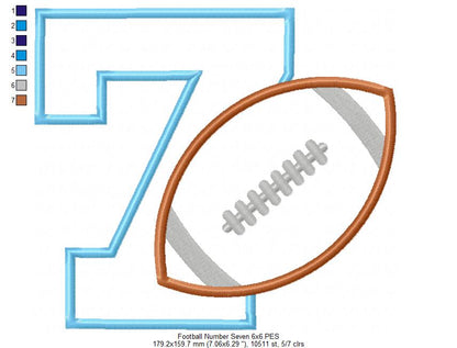 Football Number 7 Seven 7th Birthday - Applique
