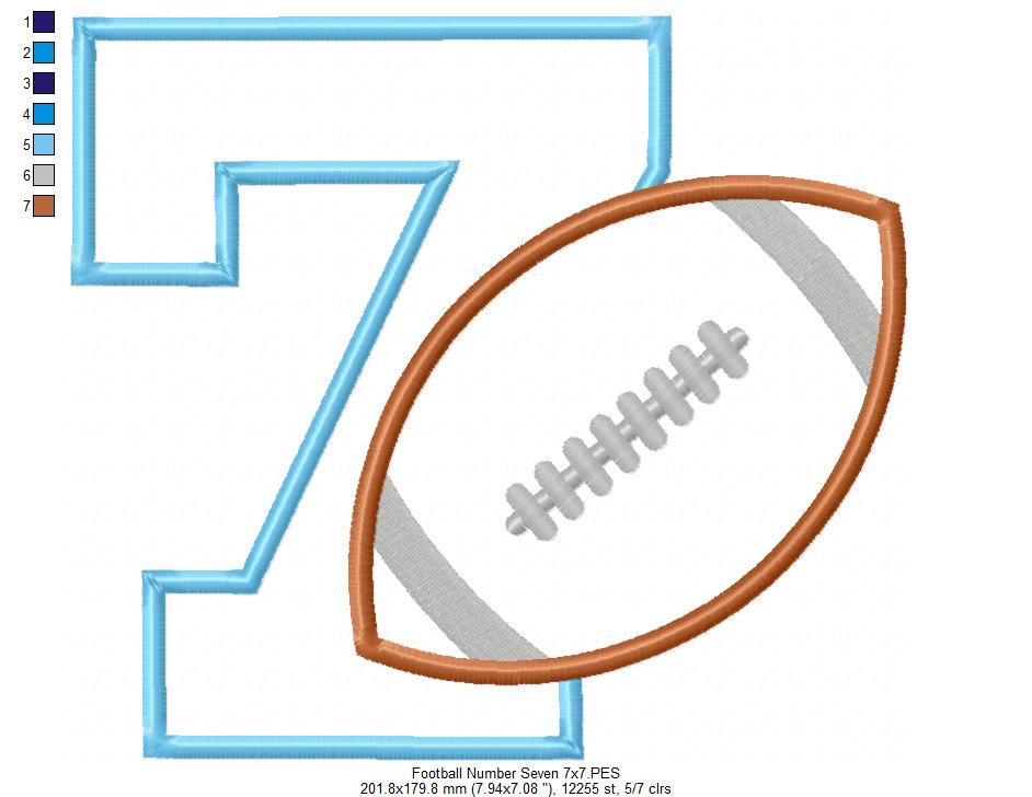 Football Number 7 Seven 7th Birthday - Applique
