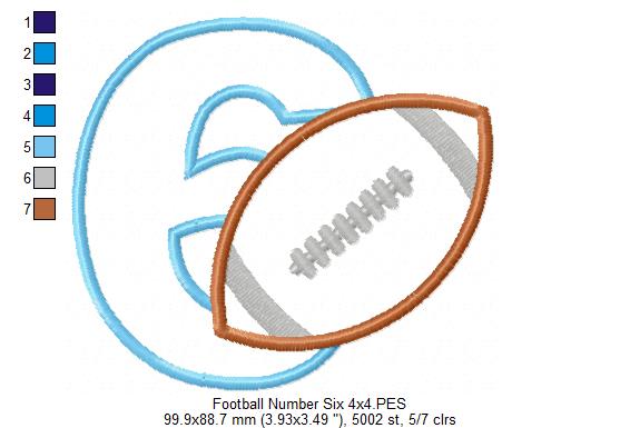 Football Number 6 Six 6th Birthday - Applique