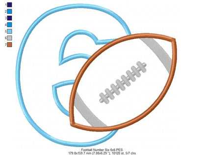 Football Number 6 Six 6th Birthday - Applique