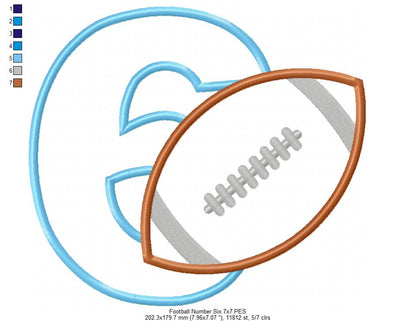 Football Number 6 Six 6th Birthday - Applique