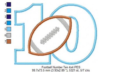 Football Number Ten 10th Tenth Birthday - Applique