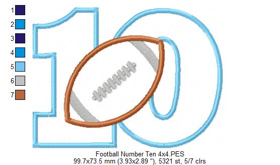 Football Number Ten 10th Tenth Birthday - Applique
