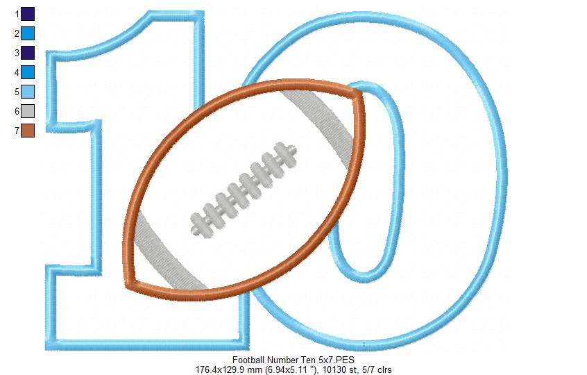 Football Number Ten 10th Tenth Birthday - Applique